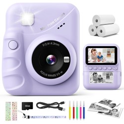 CalineGam Sofortbildkamera Kinder, 3,0 Zoll Bildschirm 48MP Kinderkamera Sofortbildkamera mit 32 GB-Karte, 1080P HD Kamera Kinder Sofortdruck, Geschenk für 3-12 Jungen und Mädchen (Lila)