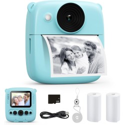 CalineGam Kinderkamera Sofortbildkamera, 48MP Sofortbildkamera Kinder mit 32GB Karte & Druckpapier, 1080P Digitalkamera Kinder, Geschenke für Jungen und Mädchen 3-12 Jahre (Blau)